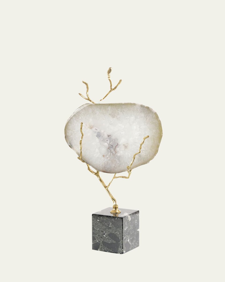 White Agate Held in Brass Branch